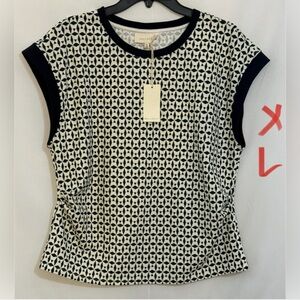MELLODAY Black and White Geometric Short Sleeve Top
